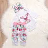 Nyfödd baby flicka kläder hjort blommig romper toppar byxor huvudband 3pcs spädbarn kläder set tjejer jul outfits bomull barn kläder