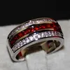 Male Fashion Jewelry 10KT White Gold Filled Princess Cut Red Garnet CZ Diamond Gemstones Men Wedding Engagement Band Ring for Lovers' Gift