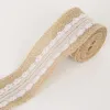 5 cm 2 m/Rolle natürliches Jute-Sackleinen-Sackleinenband mit Baumwollspitze DIY-Besatzstoff zum Nähen von Hochzeitsdekorationszubehör