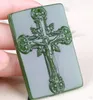 Nowy Naturalny Jade Chiny Zielony Jadeit Naszyjnik Amulet Szczęście krzyż Wisiorek Statua Kolekcja Letnie Ozdoby Kamień Naturalny