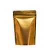 14x20cm Doypack Guld Embossed Zip Lock Bag 50pcs / Lot Stand Up Aluminium Folie Zipper Paketväska med matt klart plastfönster