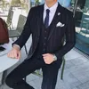 Men's Suits Autumn And Winter Mens Striped Dress Suit Black Navy Blue High-end Business Wedding Banquet Men Blazer Jacket Vest Pants