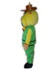 2018 Costume de mascotte de bétail jaune chaud de haute qualité, portez un costume vert avec une petite cloche à vendre