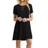 2018熱い販売ソリッドスリーブプラスサイズのドレス女性カジュアルAラインスカートドレス6色