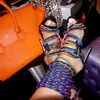 TOE Open Multicolor Rope Gladiator Stiletto Sandal Rome Design High Half Lace Up Sandals Chaussures Platage Party Party Robe Chaussures 5908169