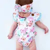 Floral bébé barboteuse vêtements ensemble 2018 été nouveau-né bébé fille à volants manches body combinaison + bandeau 2 pièces tenue Sunsuit