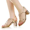 Golden kitten heel Wedding Shoes open toe chunky heels sandal Korean style rhinestone allmatch Fashion Bridal Shoes4698896