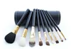 9Pcs Set Kit Makeup Brushes سفر الجمال المهنية الخشب مقبض مؤسسة الشفاه ماكياج فرشاة التجميل مع حامل كأس القضية