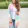 Plus Size Cardigans Womens Knitwear 2018 Nieuwe Regenboog Gestreepte Medium Lange Jas Herfst Vrouwelijke Lange Mouw Sweater Open Stitch Coat11