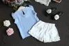 2018 new summer girls outfits short sleeve chiffon tshirt tops+white shorts 2pcs children clothing set kids suit