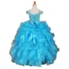 Ruffles Pageant Dresses For Little Girls Cold Shoulder Beading Crystal Sequins Organza Sepcial Occasion Dresses Toddler Flower Girl Dress