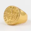 رجال 18 كيلو الذهب مطلي بالفولاذ المقاوم للصدأ الديني الكاثوليكي الخاتم الخاتم القوط