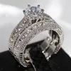 Miłośników biżuterii Retro Zestaw 8mm Topaz Gem 14kt White Gold Wypełnione 2-in-1Womens Zaręczyny Obrączka Zestaw do prezent świąteczny SZ 5-11