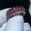 Fashion FLower ring Red 5A Cz Stone White Gold Filled Party wedding band ring for women Bridal Finger Jewelry