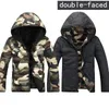 Gros-Mens Camouflage Vestes Hiver Hoodies réversible Double Face Vêtements Slim Vestes À Capuchon Manteaux Armée Vert / Rouge / Bleu 3XL