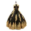 Klänningar sexig svart och guld spetsblomma flickor klänning 2022 hög hals med korsett bakkristall boll klänning designer första nattvardsgudstävling dre