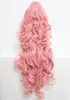 Long Wig Curly Pink Hair Ponytail Cosplay Lady Costume Full Synthetic With Bangs