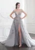 Charming Prom Dress Sheer Bateau Neck Illusion Bodice Side Split Evening Dresses Party Gowns With Detachable Train