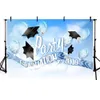 2018 Graduation Party Photo Booth Background Printed Blue Sky Balloons Bachelor Caps Kids Children Photography Studio Backdrops