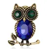 3 färger Rhinestone Retro Owl Pin Brooch Designer Brosches Badge Metal Enamel Pin Broche Kvinnor Lyx Smycken Party Decoration