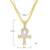 Hip Hop Jewelry Egyptian large Ankh Key pendant necklaces Sets Mini Square Ruby Sapphire with Cross Charm cuban link For mens Fashion