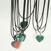 Love Heart Druzy Crystal Stone Necklace Drusy Charms With Wax Leather chains Natural Stone Pendant Necklaces