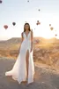 2019 Eva Lenden Senaste Bröllopsklänningar V Neck Backless Lace Ärmlös Applique Bohemian Lår High Slits Bridal Gowns En Linje Bröllopsklänning