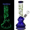 Im Dunkeln leuchtende Bong, leuchtende Glasbecherbong, wunderschöne Wasserpfeife mit Downstem und Kopf, Dab Rigs, kürbisförmige, leuchtende Bongs