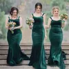 2019 Emerald Green Fluwelen Bruidsmeisjes Jurk Lange Mermaid Straps Maids Honorjurken met Sweep Trein Party Cocktail Jurken voor Womens