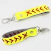 USA Softball Sunny broderad gula verkligen lädergrälar gåvor med vita riktiga läder baseball sportgåvor smycken nyckelring