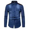 Tático de Negócios Denim Camisa Dos Homens Casuais Jeans Camisa de Vestido Camisa Sociais Masculina Slim Fit homens Blusa Outono Manga Comprida Blusas J181154