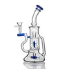 유리 봉 Hookahs 솔리드 블루 그린 퍼플 Dab Rig Recycler Oil Rig 14mm 조인트 내부 흡연 풍차 용 물 파이프