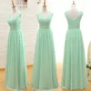 Mint Green Long Chiffon Bridesmaids Dress 2020 A Line Pleate Beach Bridesmaid Dresses Maid of Honor Wedding Guys287G