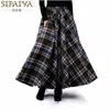 Groothandel- 2017 herfst winter vrouwen rok 50s vintage en wol maxi elastische taille plaid klassieke dikke warme saias longa