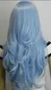 Livraison gratuite New Light Blue Long Wavy Cosplay femmes PERRUQUE