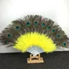 13.7"(35CM). 21 Bones Peacock Fan Plastic Staves Feather Fan for Costume Dance Party Decorative Handheld Folding Fan 11 Colors Selects