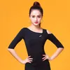 Skönhet Mid-Lleevle Latin Dance Tops for Ladies Black Shirt Woman High Quality Ballroom Chacha Professional Samba Jive ZH1449