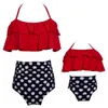 Mother Daughter Swimming Suit Mom Girl Floral Print Top + Pants 2pcs Sets Women Kids Dot Swimwear Family Match Swimsuit Bathing Beachwear