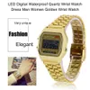 LED numérique étanche montre-bracelet à Quartz robe montre-bracelet dorée femmes hommes