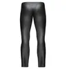 Men Sexy Pant Black PU Leather Open Front Zipper Pants Patchwork Men Sexy Jeans Clubwear Long Pants Nightclub Trousers