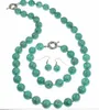Ensemble collier, bracelet et boucles d'oreilles en perles rondes turquoise semi-précieuses de 12 mm