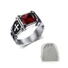 Mprainbow Vintage Mens Rings Stainless Steel Red Large Crystal Dragon Claw Cross Ring Band Gothic Biker Knight Punk Jewelry