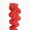 RED Tape Hair Extensions 12" 14" 16" 18" 20" 22" 24" 26" PU Skin Weft 100g 40pcs/Set Body Wave Tape In Human Hair Extensions Double Drawn