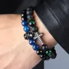 1PCS Religious Totem Jewelry 8mm Matte Onyx & Colors Tiger Eye Stone Beads With Clear Cz Royal Cross Jesus Bracelets For Party285f