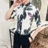 Chemises décontractées pour hommes Nice Printemps Été Jeunesse Floral Imprimé Slim Gentleman Chemise À Manches Cinq Points Hommes Mode Sauvage Britannique Style1