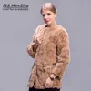 Moda mulheres coelho casaco de pele de inverno coelho casaco longo genuíno rex coelho outwear com cinto de bolso ms.minshu