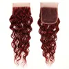 99J Burgundy Malaysian Water Wave Human Hair 4x4 레이스 클로저 4pcs 와인 빨간 밍크 습식 및 물결 모양의 처녀 머리 weave 2063785