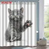 Wonzom Cat Shower Curtainsバスルーム12のフックの防水アクセサリーモダンな動物バスカーテン新しいギフト
