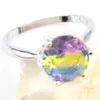 6 PCS Lot New Round Rainbow Bi Colored Tourmaline Zircon Gems 925 Sterling Silver Plated Women Wedding Ring Jewelry USA Size 789#224u