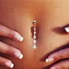 Rostfritt stål Zircon Long Dangle Round Rhinestone Navel Belly Ring Knapp Bar Barbell Ringar Piercing Reverse Smycken